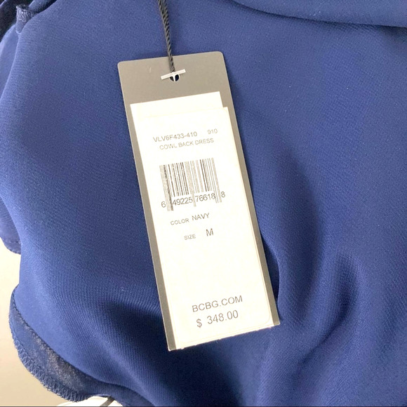BCBGMaxAzria NWT Wms Medium Blue Velvet Cowl Back Cocktail Party Social Dress - Picture 5 of 16